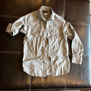 Grey safari button up shirt. REI.